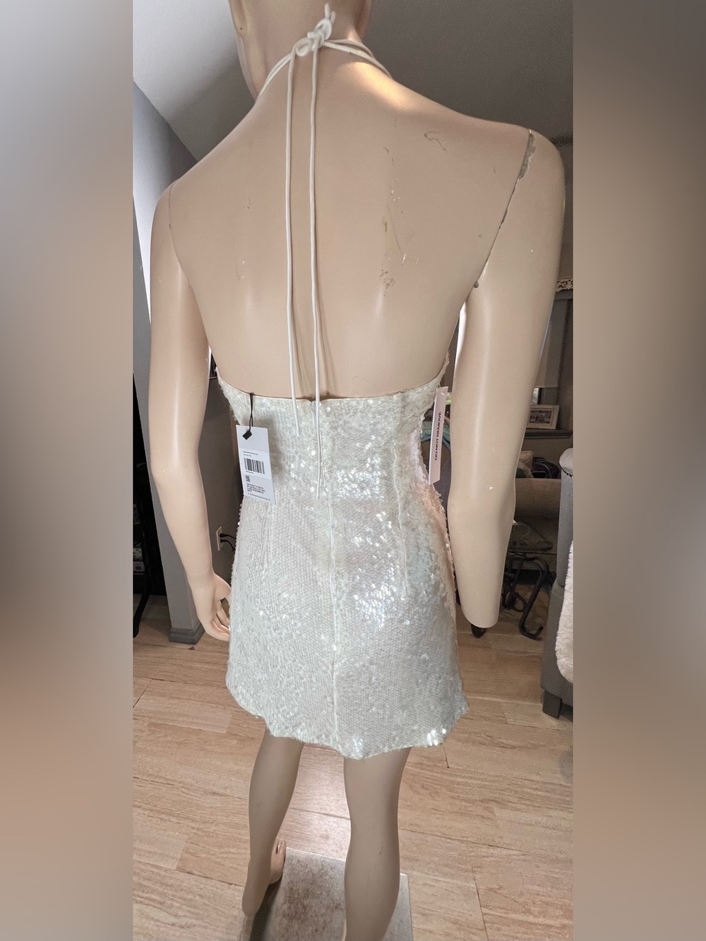 NWT Princess Polly Sequin Spaghetti Strap Mini Dress - white Silver - Picture 8 of 16
